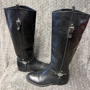 Coach Mulan Riding Boots 6.5B Black Leather Silver Medallion A4311
